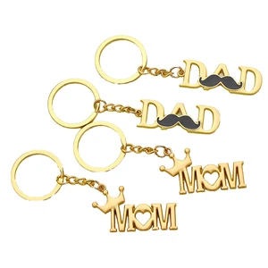 New Mother's Day Father's Day Metal Keychain Gifts Meaningful Gold Silver English Letter Mom Dad Keychain Gifts for Women Men