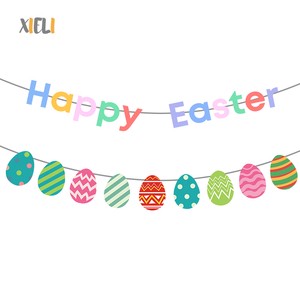 Xieli Cute Easter Eggs Hanging Banner Spring Easter Garland for Easter Decorations