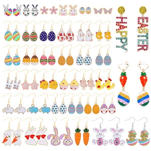 Creative Easter Earrings Gifts Cartoon Oil Drop Alloy Rabbit Easter Egg Carrot Earrings