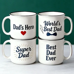 Custom Father's Day Enamel-Look Ceramic Mug - 12oz 'Best Dad' Retro Coffee Cup, Personalized Gift for Dad with Color Rim