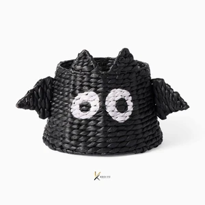 Cute Pumpkin Halloween Decoration Basket Candy Bag Home Decor Handmade Natural Rattan Water Hyacinth Durable Non-Toxic KV