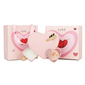 Valentine Day Gift Cupid's Arrow Heart Necklace Ring Jewelry Box Premium Floral Printed Confession Gift Set Velvet Drawer