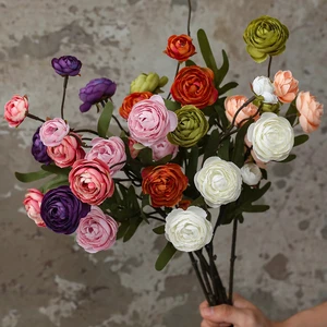 Artificial Silk Ranunculus Flower Stem Faux Silk Flower 51cm for Wedding Home Vase Table Centerpiece Decor