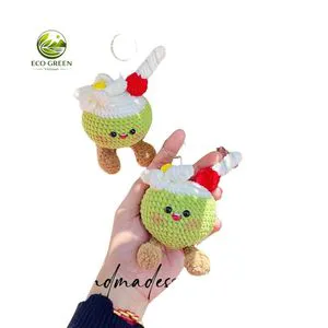 Wholesale Soft Crochet Candle Toy Adorable Green Drink character for Baby Gift Handmade Amigurumi Plush Keychain Accessory