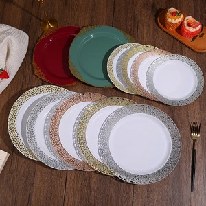 Heavy Duty PS Plastic Plates With Ornate Lace Trim Disposable Dinner Plates For Weddings Birthdays And Parties