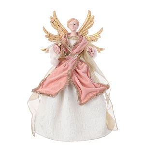 OEM Factory Luxurious Pink Christmas Tree Topper Angel Dolls Ornaments Home Decor Figurines Fiber+Resin Wings&Horn Eco-Friendly