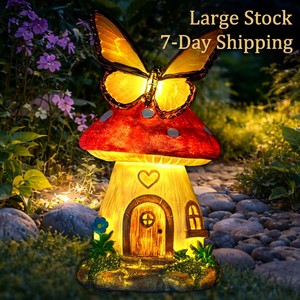 Solar Garden Light Mushroom Fairy House Butterfly Warm LED Waterproof Outdoor Decor Patio Porch Balcony Yard Lawn Ornament Gift