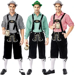 German Halloween Red Plaid Shirt Overall Bavarian Traditional Festival Party Men Oktoberfest Costume