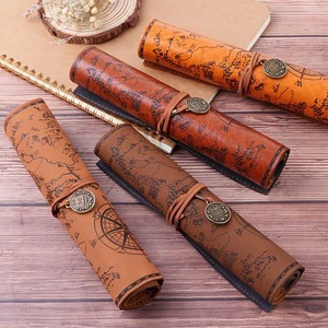 Vintage Treasure Map Scroll Pencil Case Imitation Leather MAD01 Large Capacity Office School Student Gift