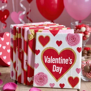Valentine's Day Party Supplies Set Eco Friendly Disposable Love Themed Paper Tissues for Romantic Wedding Dinner Party