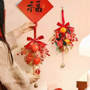 S351 New Arrivals Chinese New Year Decoration Chinese Horse Year Red Fruit String Ornament Simulation Flower Fortune Fruit