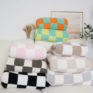 Custom Soft Warm Designer Chess Checkered Board king Size Game Day Winter Blanket Throw Knitted For Sleep Hug Bedding