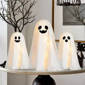 Large White Cloth Ghost Halloween Decorations Indoor/Outdoor Cute Halloween Holiday Supplies with Lights