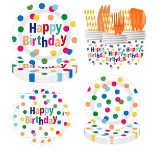 Happy Birthday Disposable Dining & Party Decor Combo Paper Bunting Plates Cups Tissues Tableware Set