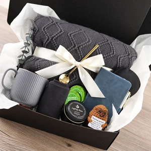 Cozy Self Care Gift Box Kit Set with Blanket, Mug & Scented Candle, Custom Logo for Fathers Day Gift Set