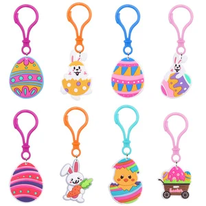 Promotional Custom Shape Rubber Easter Bunny Anime Design Carabiner Keychain Waterproof UV Printed DM Brand Lightweight Factory