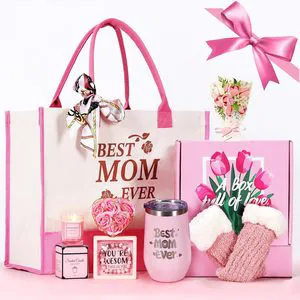Best Mom's Day Gift Set Premium Box Includes Insulated Tumbler Scented Candle Decorative Soap Rose Tote Bag-Home Decor Christmas