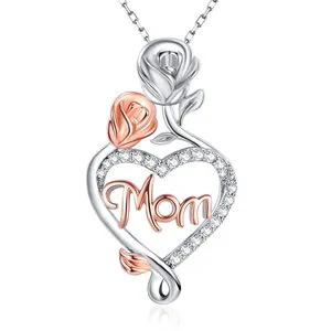 Gifts for Mom, Heart Rose Necklaces for Mom, Birthday Jewelry Gifts for Women Mothers Day Gifts
