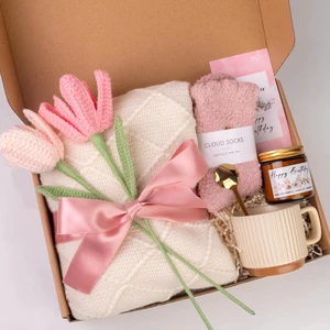 Custom Self-Care Gifts for Women 'Get Well Soon' Sympathy Set with Blanket Candles Mug for Birthday or Mother's Day-Mom