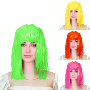 Neon Foil Tinsel Wigs Glow Dark Hot Selling Reusable Party Supplies Shiny Wig for Women Men Adults Photo Booth Birthday