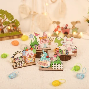 Factory Wholesale Easter Wooden Crafts Decoration Scene Dress-up Props Creative Rabbit Table Decoration Children's Easter Gifts