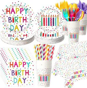 6 Inch Happy Birthday Party Supplies Decorations Kids Birthday Party Supplies Sets Paper Plates Disposable Dinnerware Sets