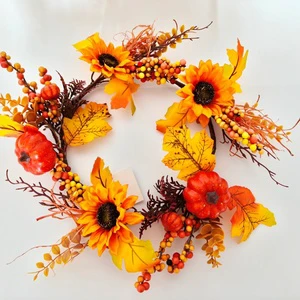Autumn Winter Christmas Decorative Plastic Wreaths Themed with Pumpkin Sunflower Eco-Friendly Modern Design for Door Decoration