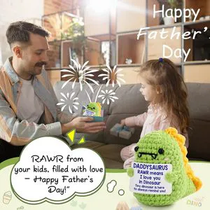 Father's Day Birthday Gifts for Dad From Daughter Son Handmade Crochet Cute Small Dinosaur Father's Day Presents for Daddy