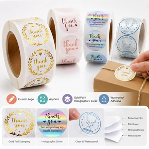 500Pcs Gold Foil Thank You Stickers Roll Waterproof For Small Business Packaging Round Labels Gift Boxes Bags Bakery Handmade