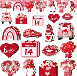 12pcs Exquisite Wooden Pendant Heart Tree Decoration Dwarf Valentine's Day Wall Hanging Couple Party Ornament