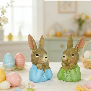 Cross-border Spot Easter & Thanksgiving Rabbit Ornaments Resin Crafts Desktop Decoration Colorful Eggs Theme Holiday Gifts