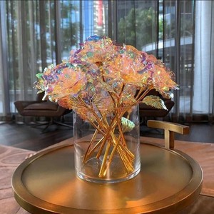 Eternal Galaxy Rose Colorful Glare Gold Foil Simulation Preserved Flower for Mother's Day & Valentine's Day Gift Ideas