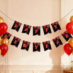 YOT Happy New Year Theme Party Paper Banner Fireworks Party Decoration New Year Party Supplies Set
