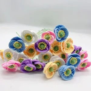 High Knitted PU Green Leaves Flower Crochet 7 Leaf Four Seasons Finished Product Decoration Christmas Valentine's Day Handmade