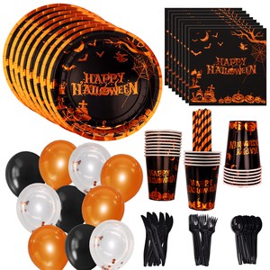 High Quality Halloween Theme Disposable Dinnerware Set Party Decorations Thick Paper Plate Napkin Cup Tableware Party Supplies