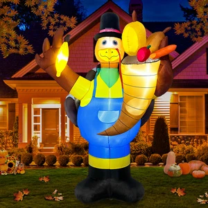 Ourwarm Customized 8FT Polyester Outdoor Thanksgiving Inflatable Cornucopia Turkey Christmas Decorations for Yard