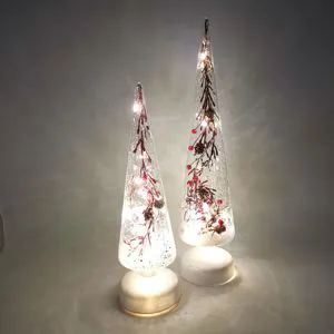 Set of 3 Christmas Tree Decoration With Fairy Lights Glass Lighted Tree Tree Decorative Glitter Table Decor Holiday Table Center