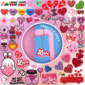 Custom Romantic Heart Cup Chains Valentines Gift Love Theme Cup Necklace Pink Charms Pendants for Couple Tumblers Water Bottles