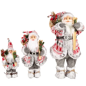 YOUCAN Handmade Modern Elegant White Plush Matte Finish Silk Screen Printed Cloth+PVC Santa Claus Christmas Figurine Ornaments