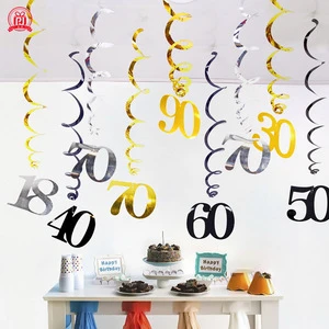 6-Piece Eco-Friendly PVC Spiral Pendant Set 18-90 Years Old Digital Age Birthday Decoration for Parties