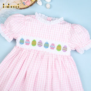 Girls O-Neck Long Bishop Dress Hand Smocked Embroidery Easter Bunny Dot Print Casual Midi Spring Summer Birthdays