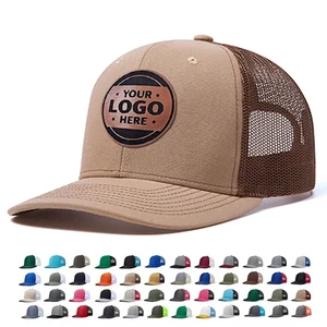 Custom Leather Woven Embroidery Patch Logo 6 Panel 112 RichardsonTrucker Hats Manufacturer Plain Mesh Back Baseball Caps