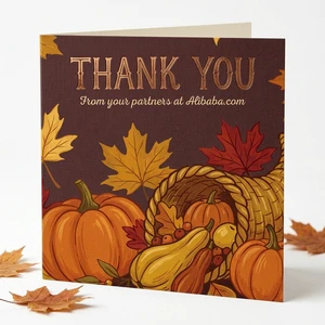 Custom Printed Thanksgiving Thank You Cards with Pumpkin Maple Leaf Design Autumn Greeting Cards for Business Gift Packaging