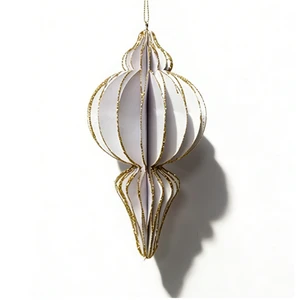 White & Gold Glitter 3D Foldable Handmade Classic Paper Ice Pops Christmas Hanging Ornament Pendant Tree Decoration