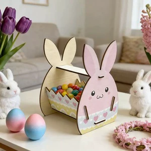 Cross-Border Easter Wooden Bunny Storage Basket Multiple Colors Available Desktop Storage Ornament Holiday Decoration Props