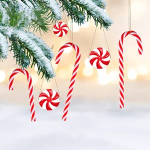 Christmas Candy Canes Plastic Twisted Crutch Swirl Garland Xmas Tree Hanging Pendants Noel Natale New Year Handmade Festival