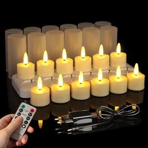 12 Pack Rechargeable LED Tea Light Candles With Charging Station, Remote Control Flameless Tealight For Wedding Restaurant
