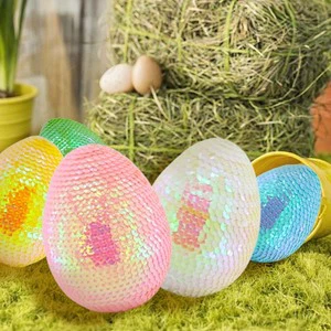 High Quality Easter Sequin Plastic Eggs Decoration Festive Party Easter Eggs Craft Gift Supplies Showpiece Decorations