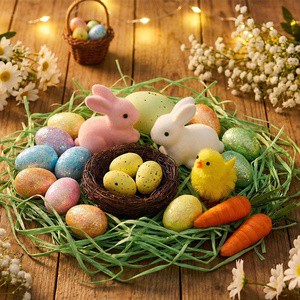 Easter New Foam Spotted Egg Bunny Party Decoration Set