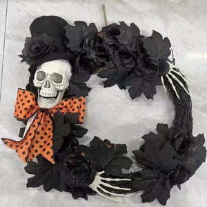 Halloween Wreath Skull Wreath Artificial Flower Halloween Decoration Wreath Door Hanging Wall Hanging